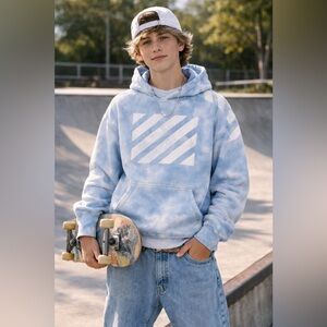 Gildan Blue and White Tie-Dye Hoodie